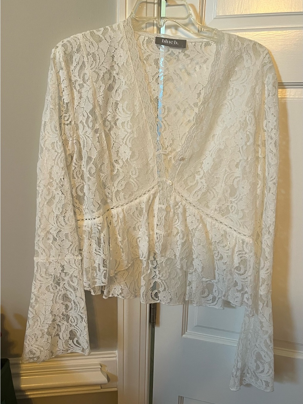 Blue b Cream Lace Peplum Blouse